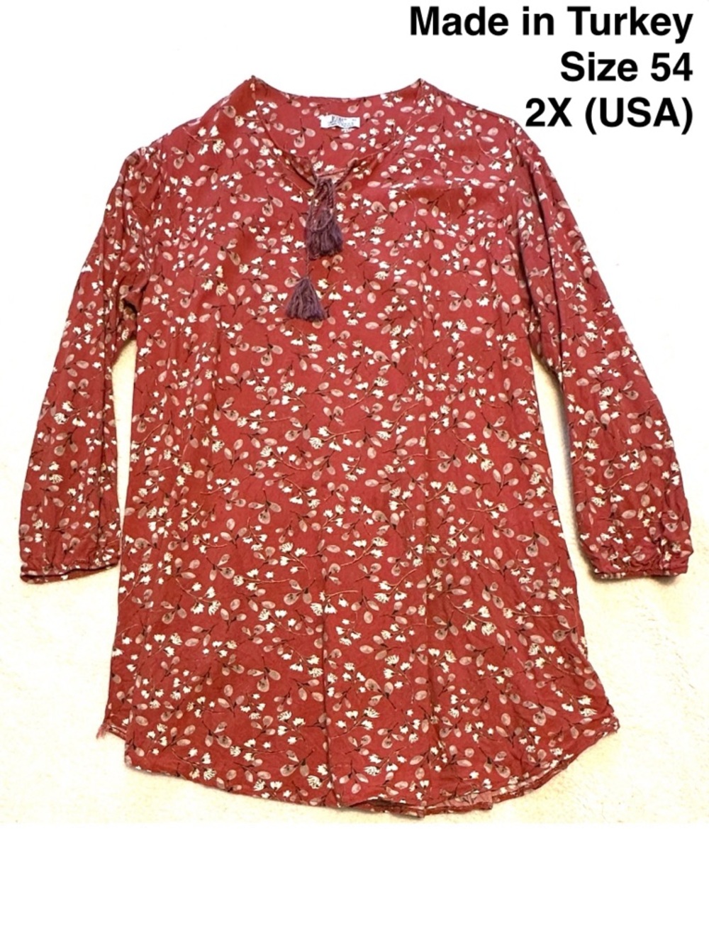 5/$15💥 Rust Floral Mini Dress Floral Tassel Tie Turkey size 54